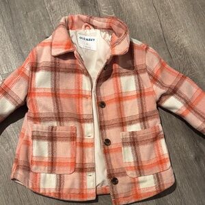 Old Navy Kids Plaid Pea Coat in Pink and Orange